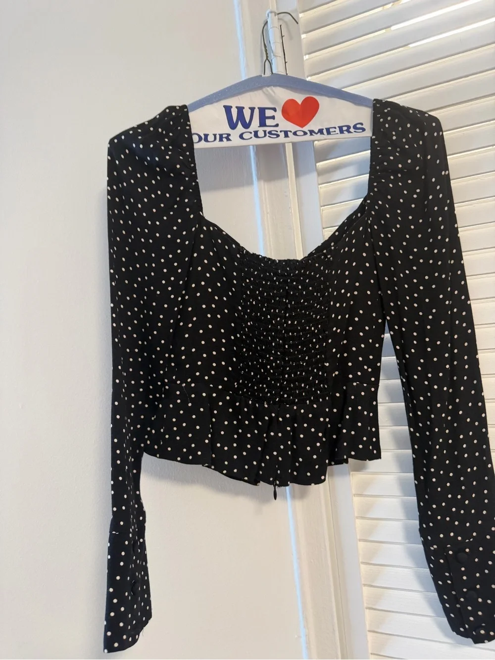 Reformation Black Polka Dot Sweetheart Long-Sleeve Top